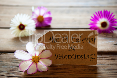 Label With German Text Valentinstag With Cosmea Blossoms