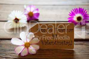 Label With German Text Valentinstag With Cosmea Blossoms