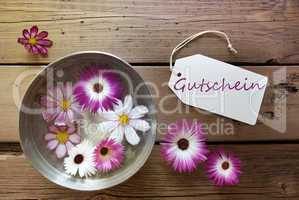 Silver Bowl With Cosmea Blossoms With German Text Gutschein