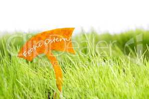 Label With German Frohe Ostern Which Means Happy Easter On Green Grass