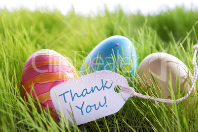 Happy Easter Background With Colorful Eggs And Label With Text Thank You