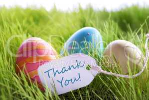 Happy Easter Background With Colorful Eggs And Label With Text Thank You