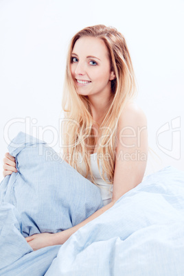 cute blonde woman in the morning