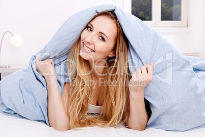 cute blonde woman in the morning