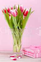 pink and white tulips present ribbon easter birthday