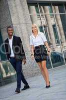 young successful business man and woman outdoor