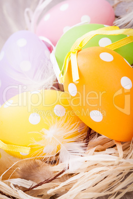 colorful easter egg decoration on wooden background