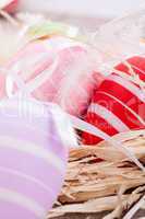 colorful easter egg decoration on wooden background