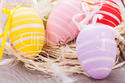 colorful easter egg decoration on wooden background