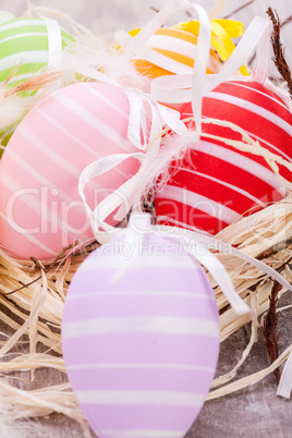 colorful easter egg decoration on wooden background