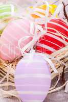 colorful easter egg decoration on wooden background