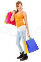 attractive young woman with colorful shopping bags