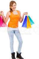 attractive young woman with colorful shopping bags