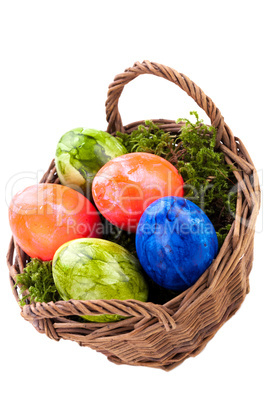 Basket of brightly coloured Easter Eggs