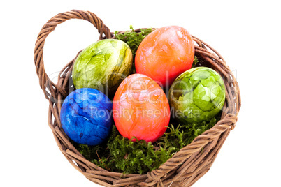 Basket of brightly coloured Easter Eggs