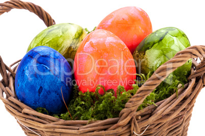 Basket of brightly coloured Easter Eggs