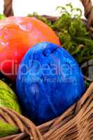 Basket of brightly coloured Easter Eggs