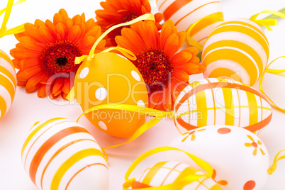 Colourful yellow decorated Easter eggs