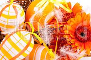 Colourful yellow decorated Easter eggs
