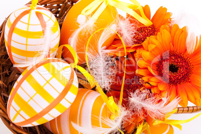 Colourful yellow decorated Easter eggs