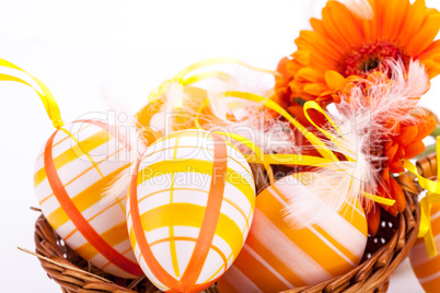 Colourful yellow decorated Easter eggs