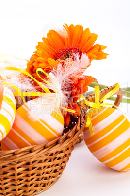 Colourful yellow decorated Easter eggs