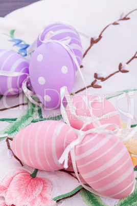 colorful easter egg decoration on wooden background