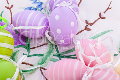 colorful easter egg decoration on wooden background