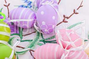 colorful easter egg decoration on wooden background