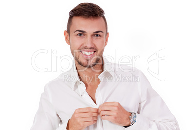 young businessman smiling white shirt isolated