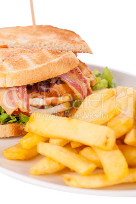 Club sandwich with potato French fries