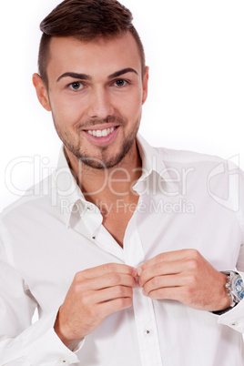 young businessman smiling white shirt isolated