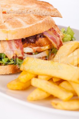 Club sandwich with potato French fries
