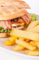 Club sandwich with potato French fries