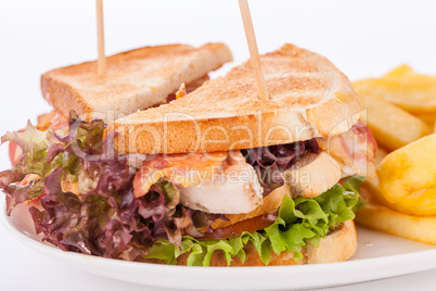 Club sandwich with potato French fries