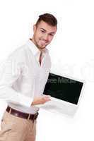 young adult business man and notebook isolated