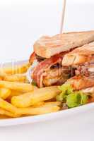 Club sandwich with potato French fries