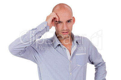 young adult businessman frustrated stressed headache isolated
