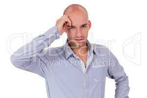 young adult businessman frustrated stressed headache isolated
