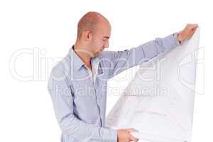 young adult businessman architect with blueprint