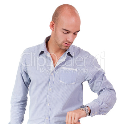young adult business man looking at watch portrait