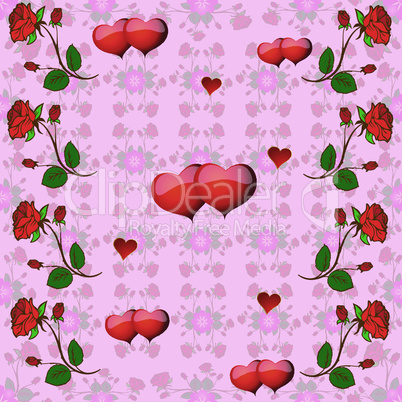 seamless pattern with roses and hearts for Valentine's Day