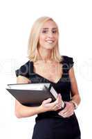 smiling young business woman with folder portrait