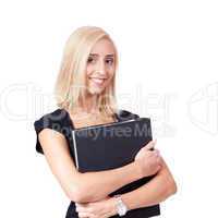 smiling young business woman with folder portrait