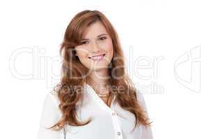 brunette woman is smiling portrait isolated