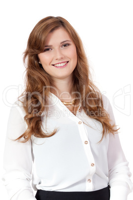 brunette woman is smiling portrait isolated