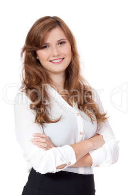 brunette woman is smiling portrait isolated