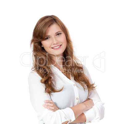 brunette woman is smiling portrait isolated