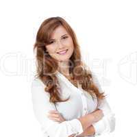 brunette woman is smiling portrait isolated