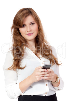 attractive young business woman with smartphone mobile